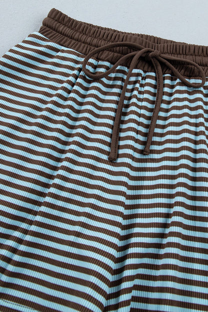 Stripe Oversized Long Sleeve Top & Drawstring Shorts Set