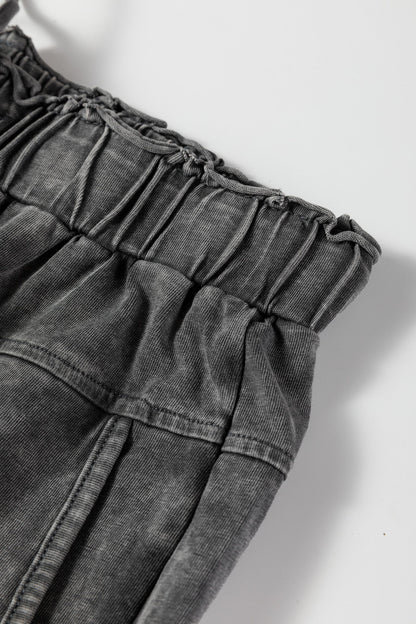 Mineral Wash High Waist Raw Hem Pants