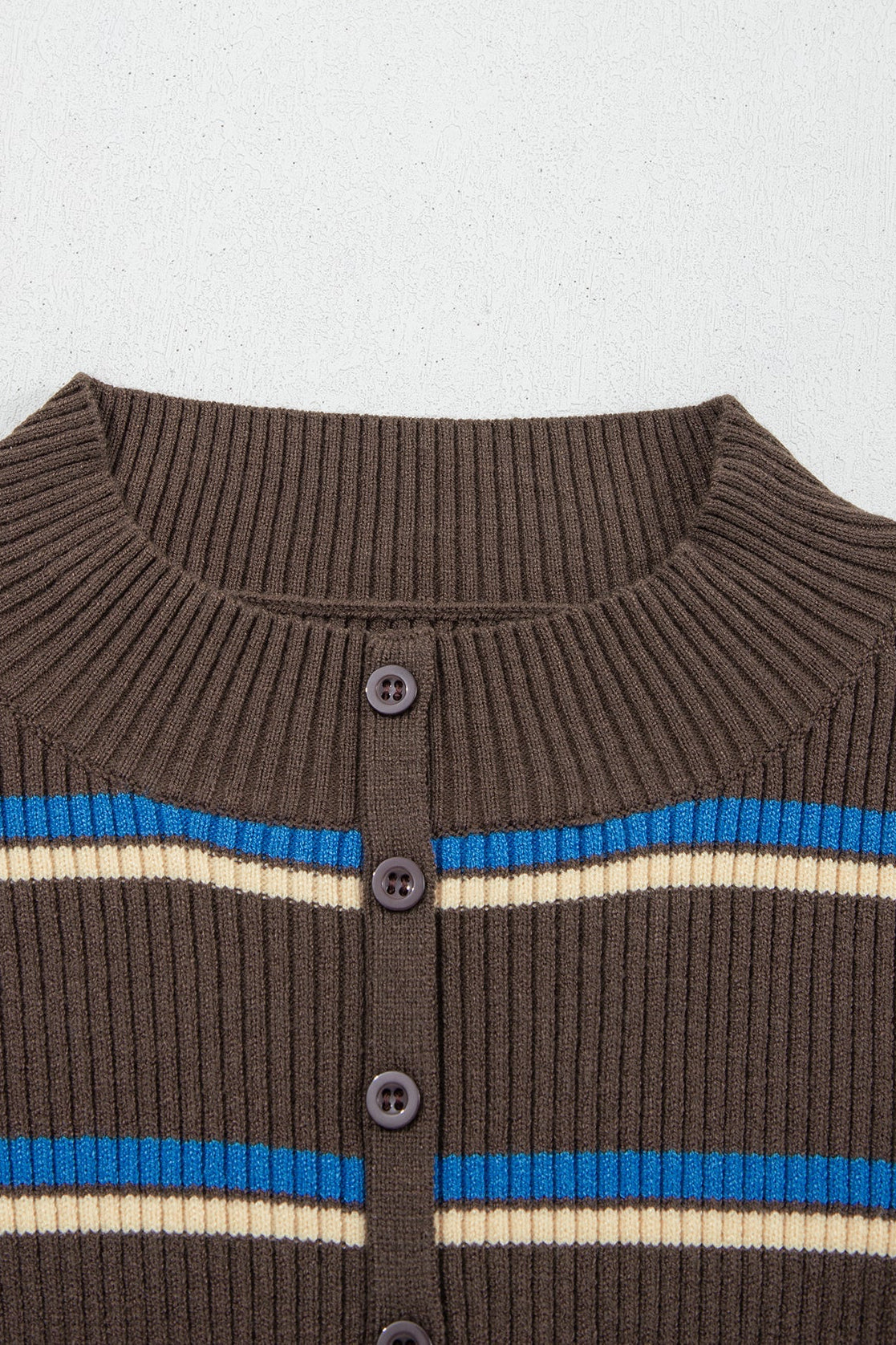 Stripe Ribbed Knit Half Buttoned Sweater
