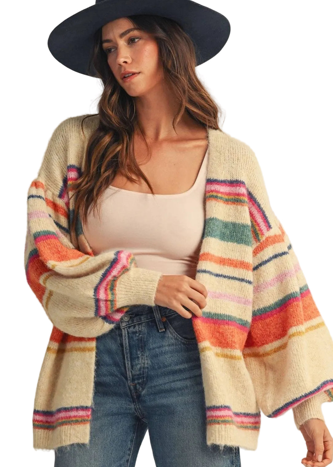 Sunset Carnival Stripe Cozy Relaxed Cardigan