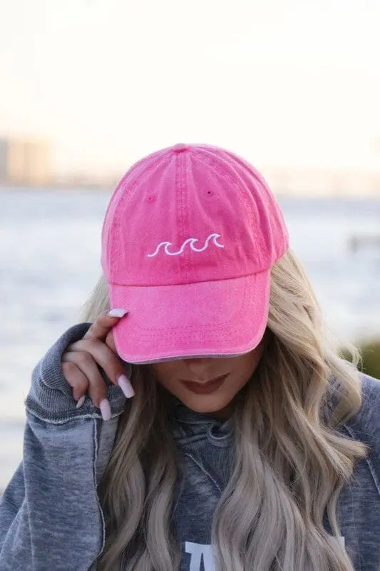 Beach Wave Embroidered Baseball Cap beach wave baseball cap Poet Street Boutique Flamingo Pink OS