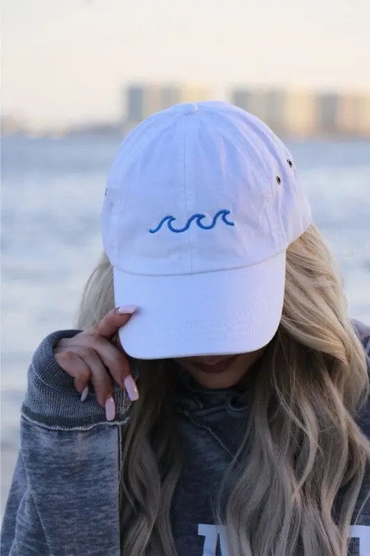 Beach Wave Embroidered Baseball Cap beach wave baseball cap Poet Street Boutique White OS