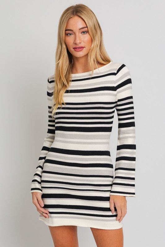 Belle Striped Sweater Dress sweater dress LE LIS WHITE-BLACK STRIPE XS 
