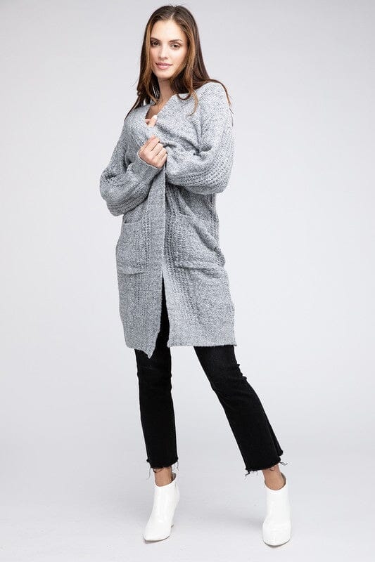 BIBI Twist Knitted Open Front Cardigan open cardigan BiBi GREY S 