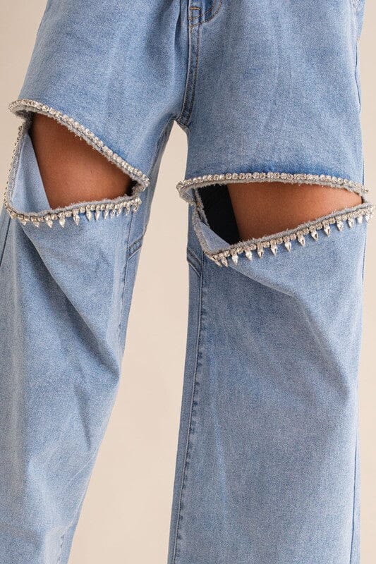 Blue B Washed Denim Cut Front Rhinestone Jeans rhinestone denim jeans Blue B 