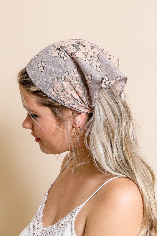 Bohemian Floral Lace Headscarf boho headscarf Poet Street Boutique Gray Default 