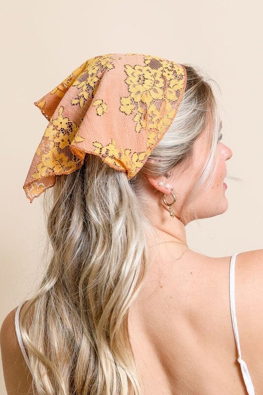 Bohemian Floral Lace Headscarf boho headscarf Poet Street Boutique Peach Default 