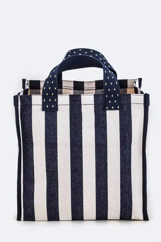 Boxy Striped Heavy Duty Canvas Shopping Tote LA Jewelry Plaza Navy 1 