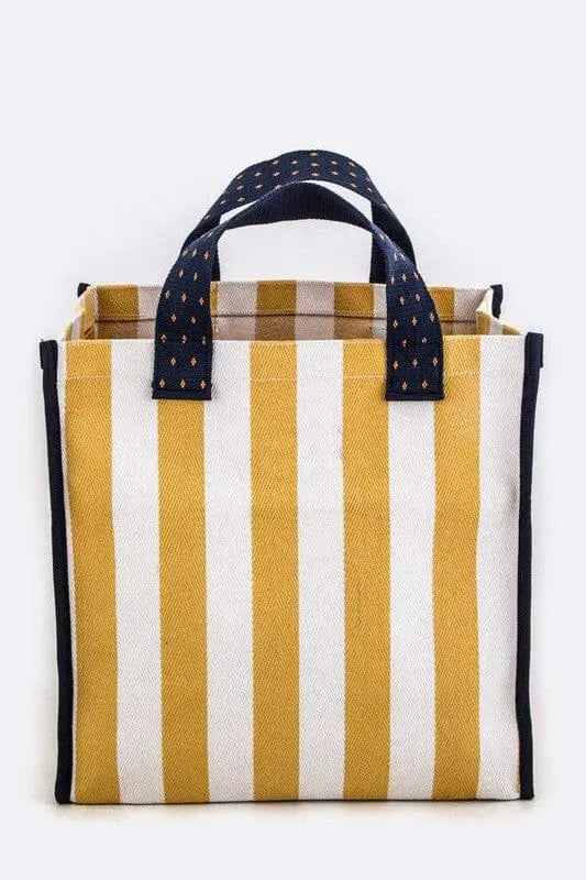 Boxy Striped Heavy Duty Canvas Shopping Tote LA Jewelry Plaza Yellow 1 