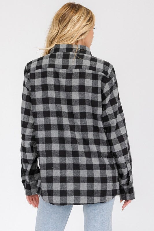 Boyfriend Fit Checker Plaid Flannel Long Sleeve WEIV 