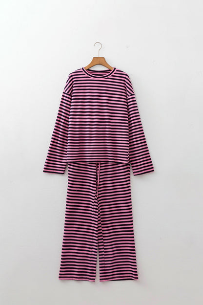 Cotton Stripe Long Sleeve Top and Drawstring Pants Set