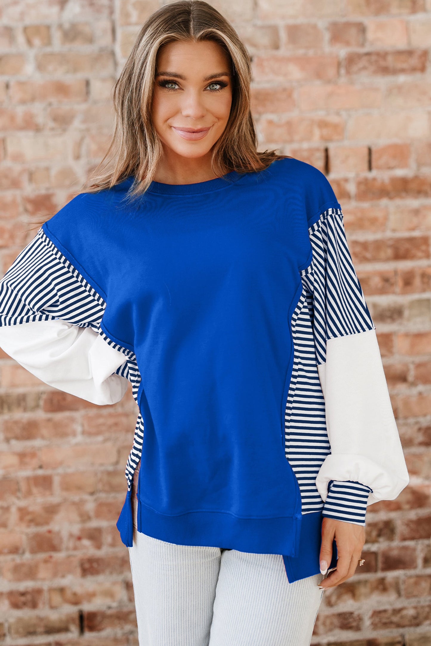 Stripe Leopard Patchwork Long Sleeve Sweatshirt