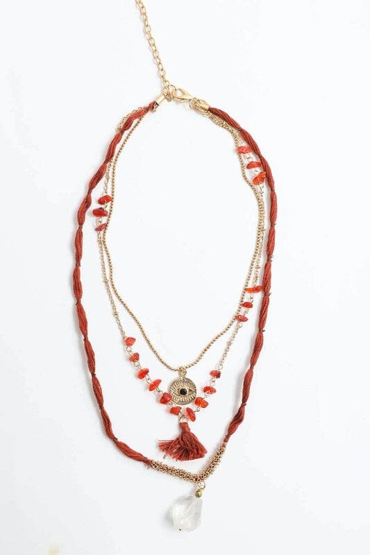 Carnelian & Crystal Drop Multi Layered Necklace layered crystal and bead necklace Poet Street Boutique 