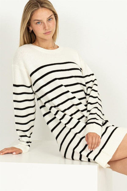 Casually Chic Striped Sweater Dress HYFVE CREAM/BLACK S 
