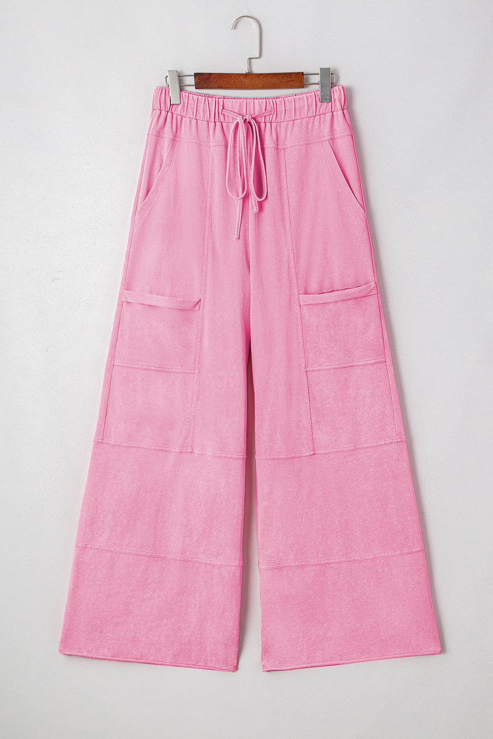Bonbon Cotton Mineral Wash Exposed Seam Wide Leg Pants