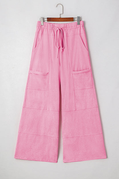 Bonbon Cotton Mineral Wash Exposed Seam Wide Leg Pants