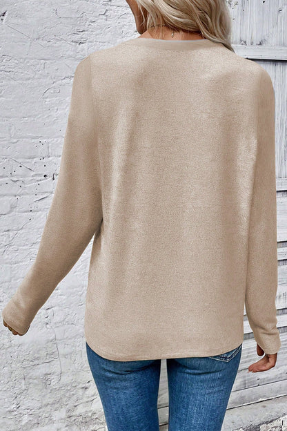 Leopard Patchwork Round Neck Long Sleeve Top