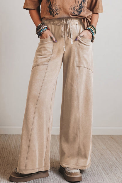 Solid Mineral Wash High Waist Wide Leg Pants