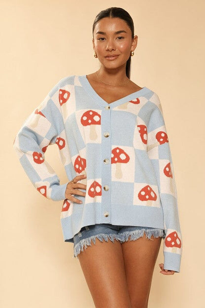 Checkered mushroom knit cardigan Miss Sparkling Blue Multi S 