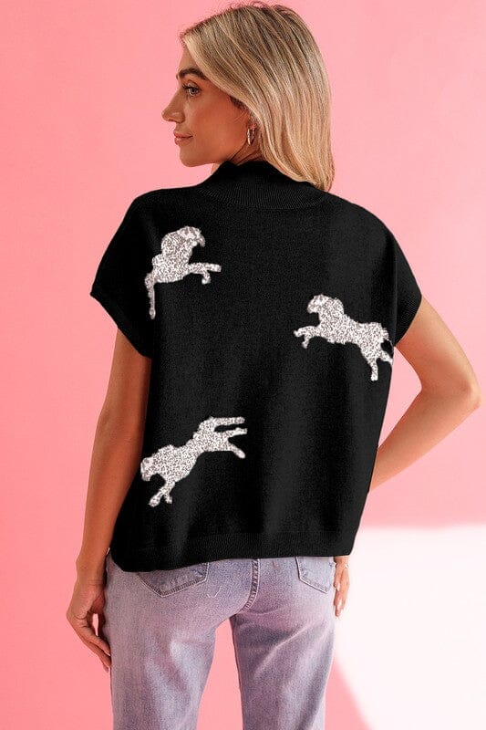 Cheetah Mock Neck Short Sleeve Sweater cheetah sweater Poet Street Boutique 