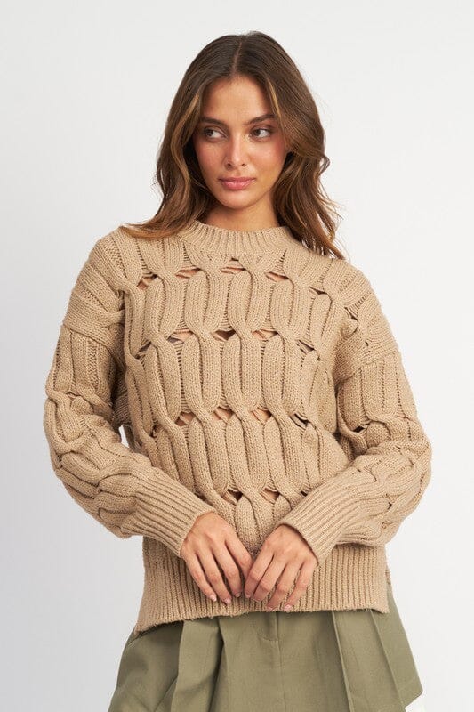 Chilly Night Open Knit Sweater open knit sweater Emory Park TAUPE S 