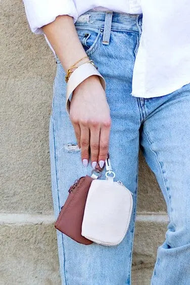 Clippable Dual Pouch Wristlet dual coin wristlet Poet Street Boutique Almond / Mocha OneSize