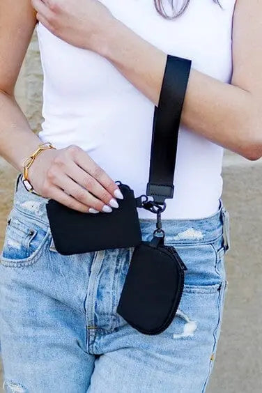 Clippable Dual Pouch Wristlet dual coin wristlet Poet Street Boutique Black / Black OneSize
