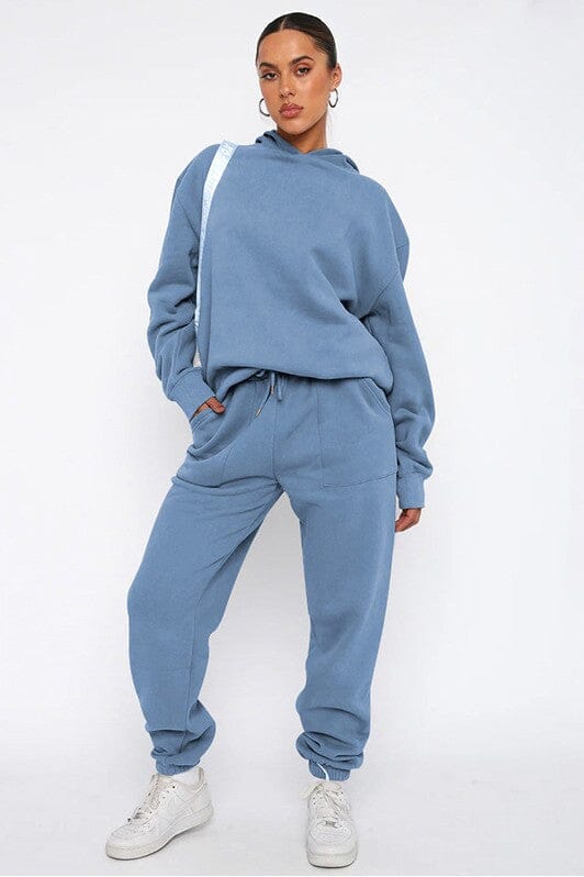 Comfy Two Piece Hoodie And Sweatpant Set Hoodie and sweatpant set Poet Street Boutique BLUE L 