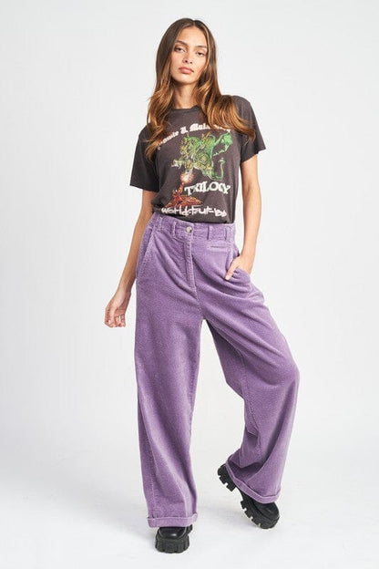 Corduroy Wide Leg Pants corduroy pants Emory Park PURPLE S 