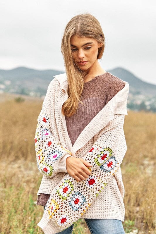 Crochet Floral Sweater Cardigan crochet cardigan Davi & Dani Cream Beige S 
