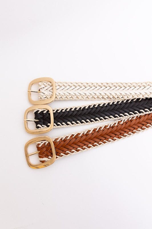 Crochet Trimmed Faux Leather Belt woven belt Poet Street Boutique 