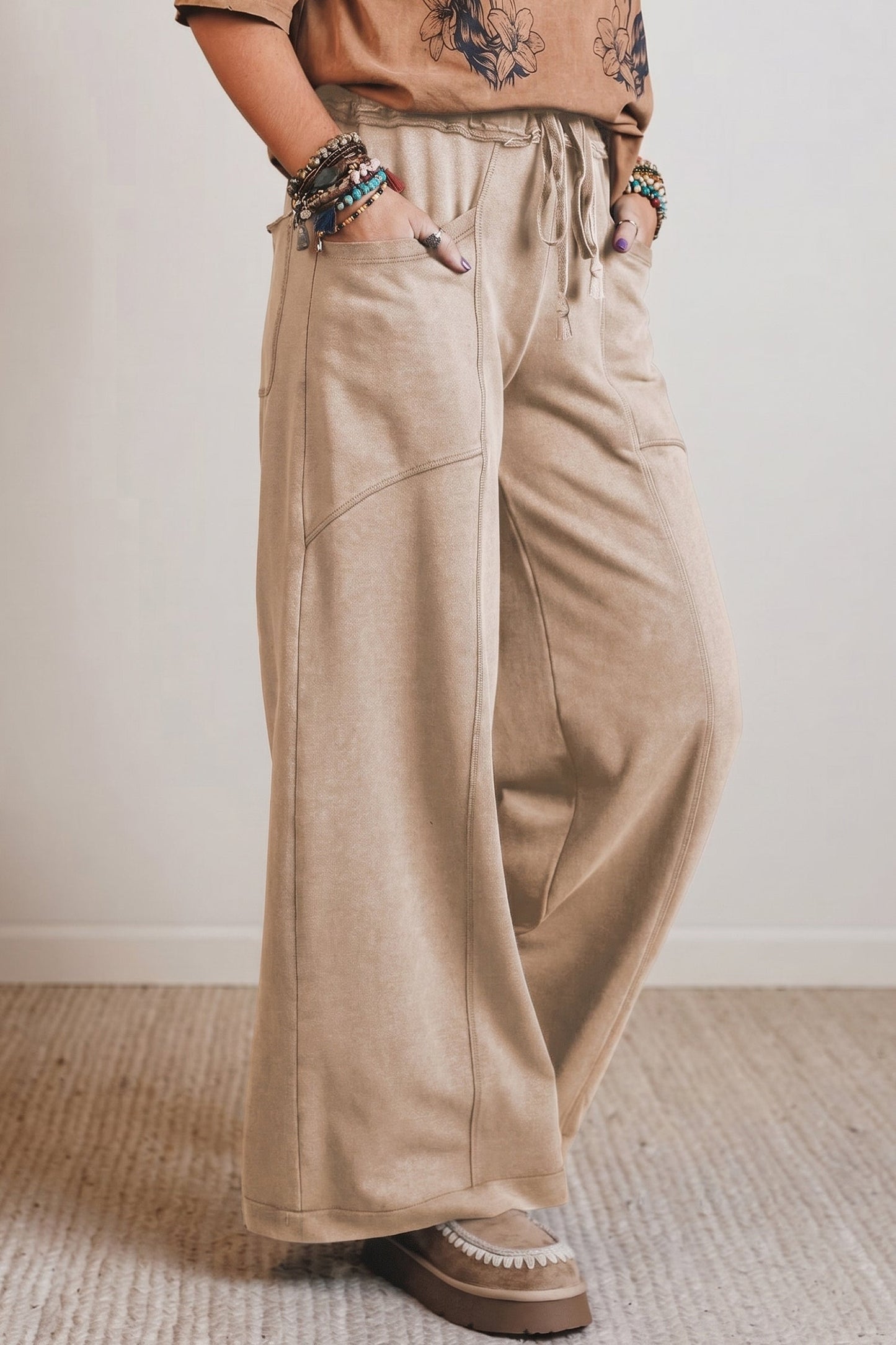 Solid Mineral Wash High Waist Wide Leg Pants