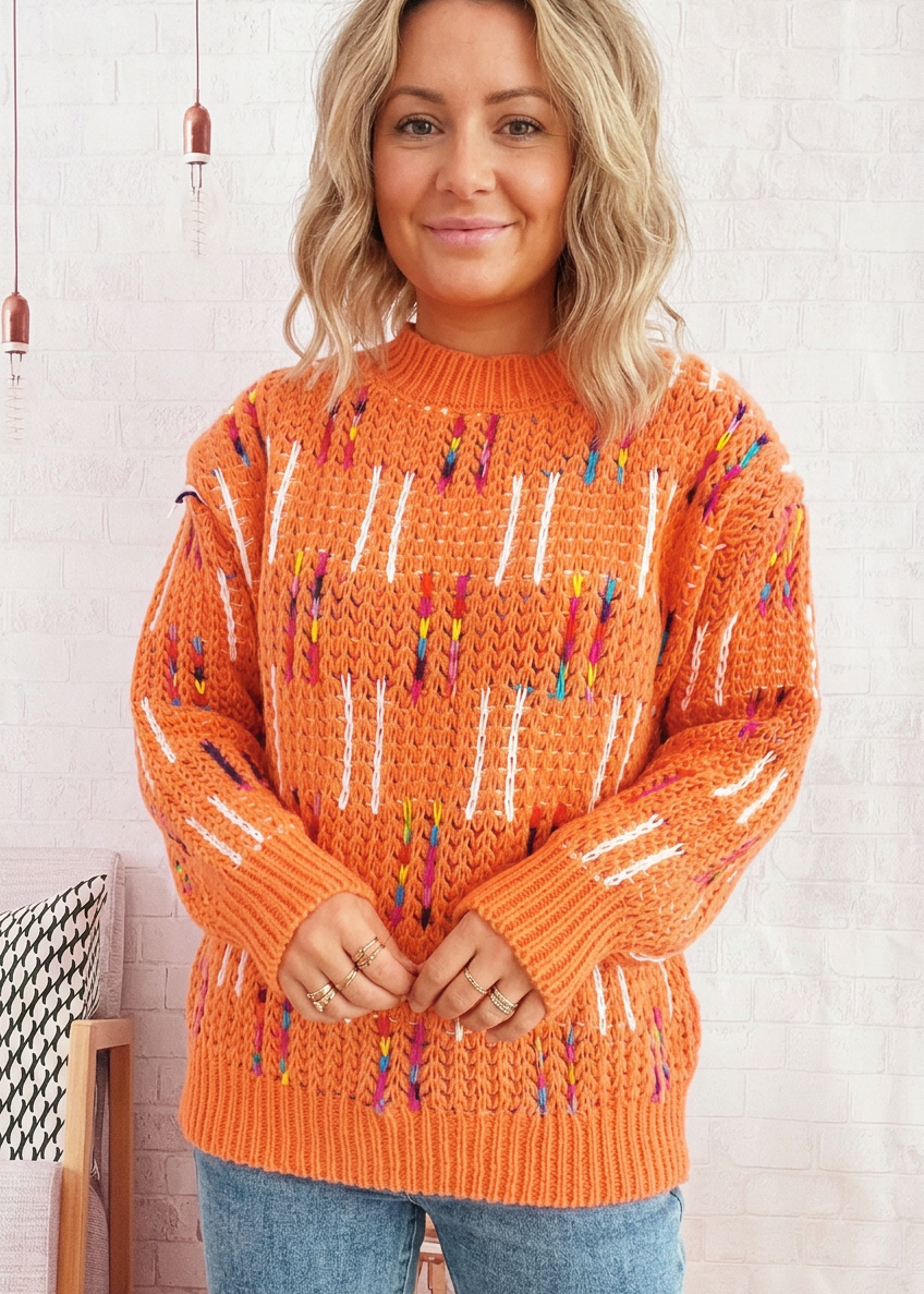 Colorful Round Neck Long Sleeve Sweater - Poet Street Boutique