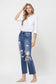 Distressed High Rise Ankle Relaxed Straight Jeans Flying Monkey 