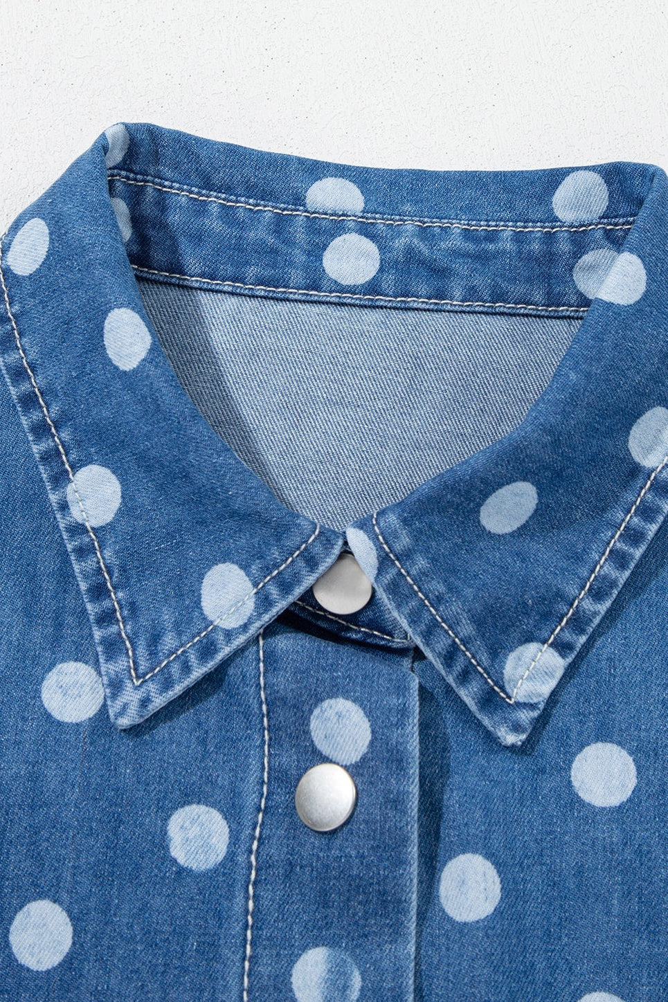 Polka Dot Denim Collared Button Up Jacket
