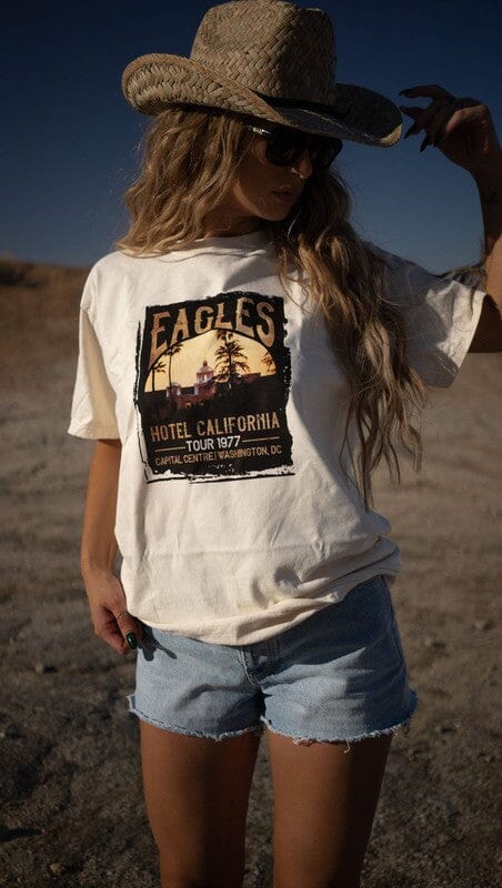 Eagles Hotel California Music Fest Tee graphic rock band tee Poet Street Boutique Cream XS 