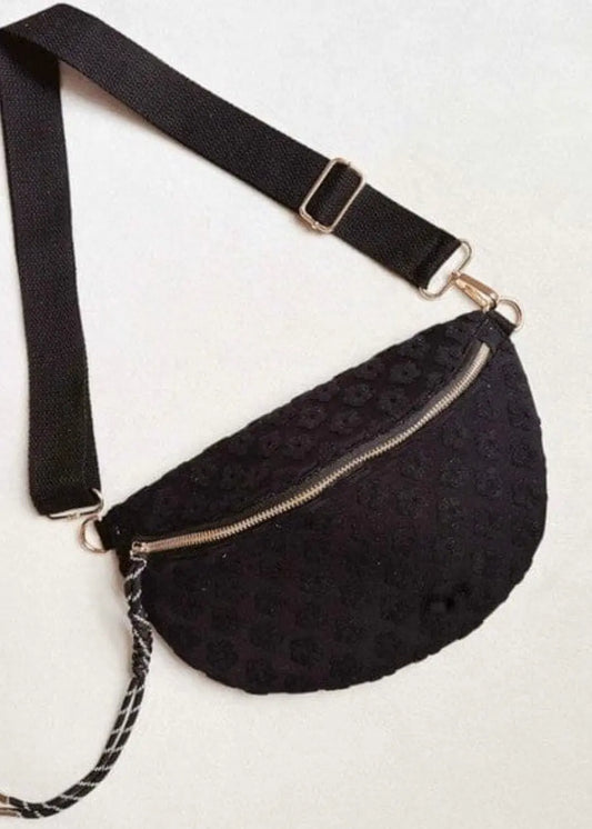 Embossed Daisy Blossom Belt Sling Bag Sling bag Poet Street Boutique Black OS 