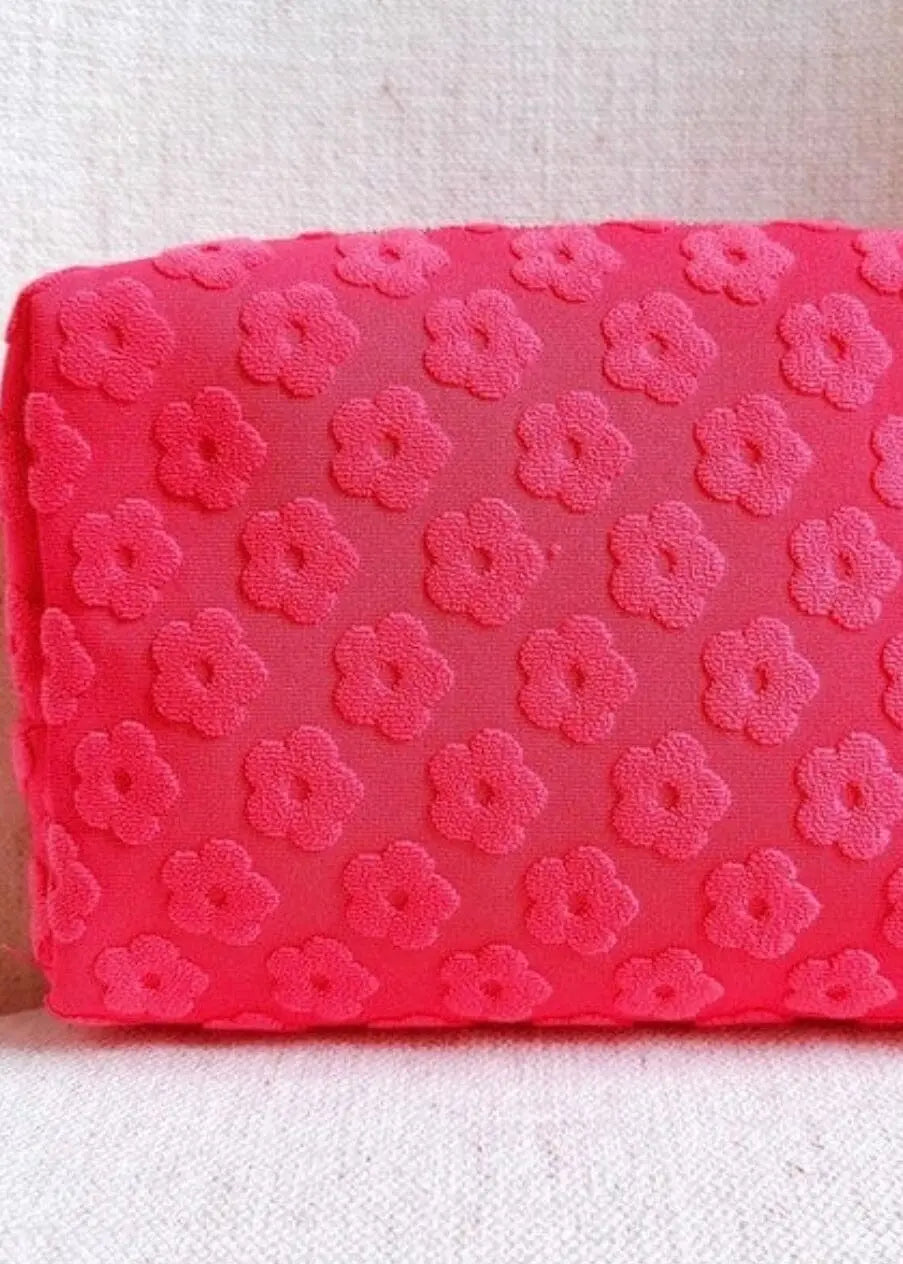 Embossed Daisy Blossom Cosmetic Case Cosmetics bag Poet Street Boutique Pink OS 