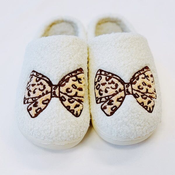 Emily Leopard Bow Cozy Lounge Slippers slippers Ellison and Young 