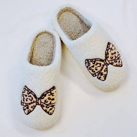 Emily Leopard Bow Cozy Lounge Slippers slippers Ellison and Young White S/M 