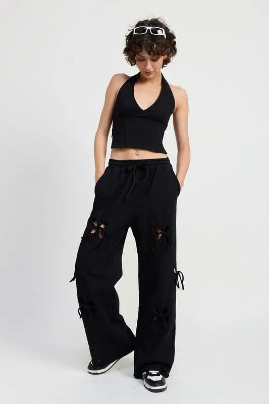 Emory Park Bow Cut Out Fleece Sweatpants Bow cut out sweatpants Emory Park BLACK S