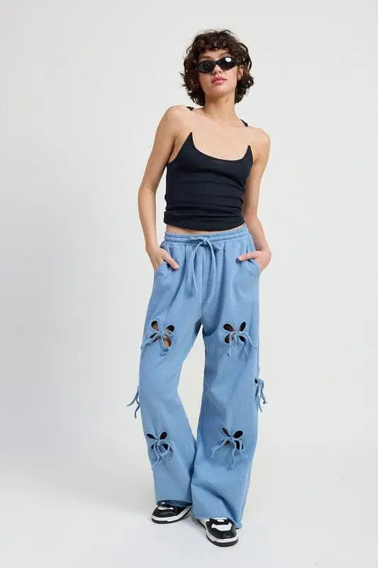 Emory Park Bow Cut Out Fleece Sweatpants Bow cut out sweatpants Emory Park DUSTY BLUE S