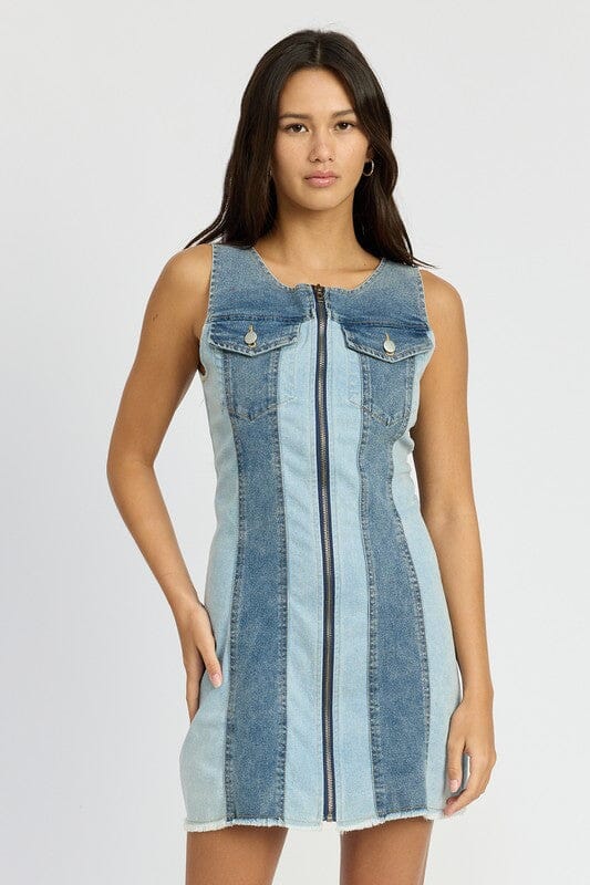 Emory Park Color Block Denim Dress denim midi dress Emory Park DENIM COMBO S 