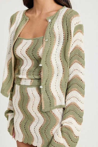 Emory Park Crochet Wave Bell Sleeve Cardigan