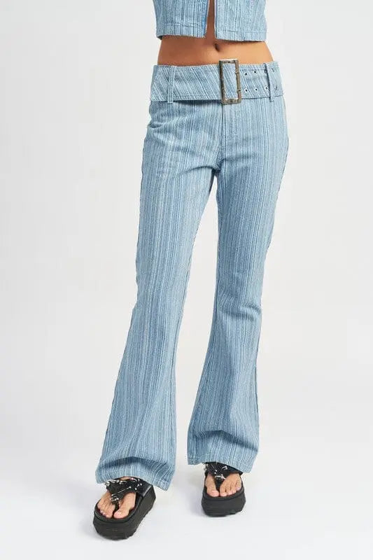 Emory Park Low Rise Flared Jeans thick belted denim flare jeans Emory Park DENIM BLUE S