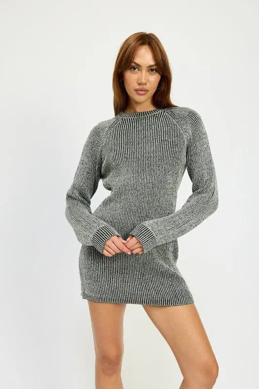 Emory Park Mock Neck Mini Rib Dress ribbed mini dress Emory Park BLACK WHITE S