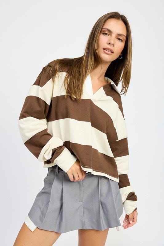 Emory Park Oversized Rugby Stripe Polo oversized Rugby Shirt Emory Park CHOCOLATE CREAM S 