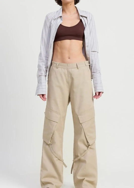 Emory Park Pocket Detail Cargo Pants cotton cargo pants Emory Park LIGHT KHAKI S