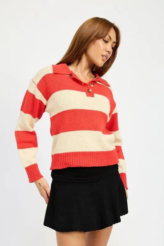 Emory Park Red Striped Collared Sweater striped collared sweater Emory Park