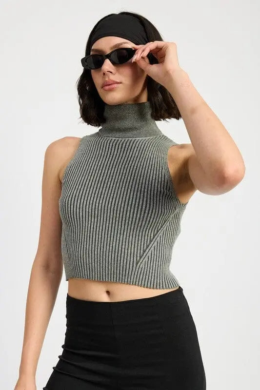 Emory Park Turtleneck Ribbed Tank Ribbed sleeveless turtleneck Emory Park CHARCOAL COMBO S